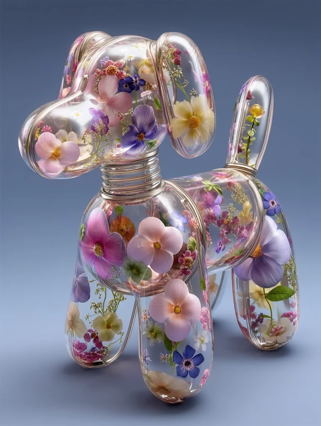 Floral Balloon Dog Sculpture Art