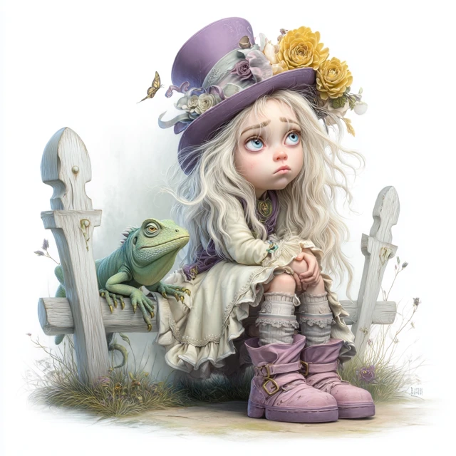 Whimsical Gothic Kawaii Girl with Iguana Artgerm Style