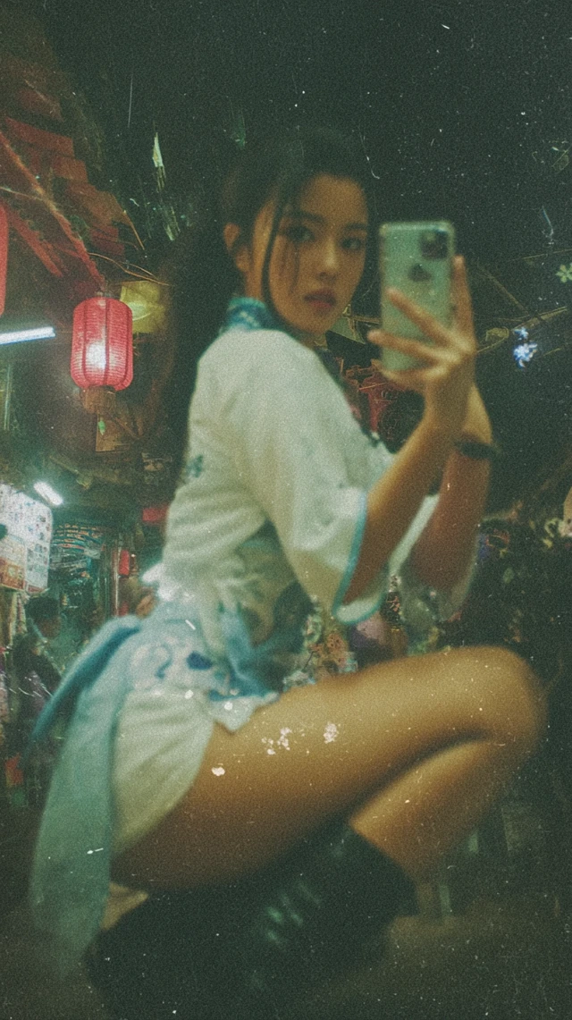 Asian Woman in Retro Chinese Costume Downtown