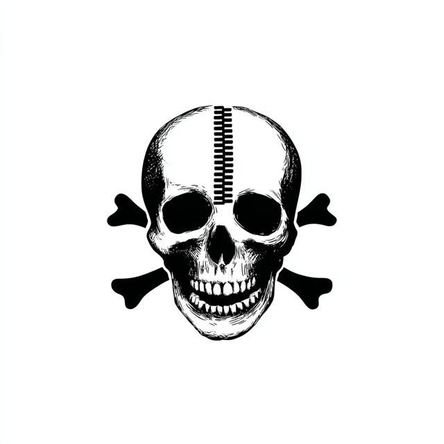 Skull Crossbones Zipper Logo Black and White