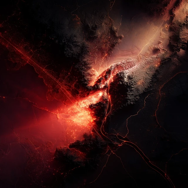 Russia Topographic Map with Glowing Magma Fissure