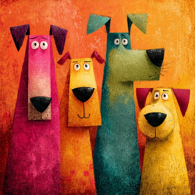 Whimsical Puppy Pals Colorful Art