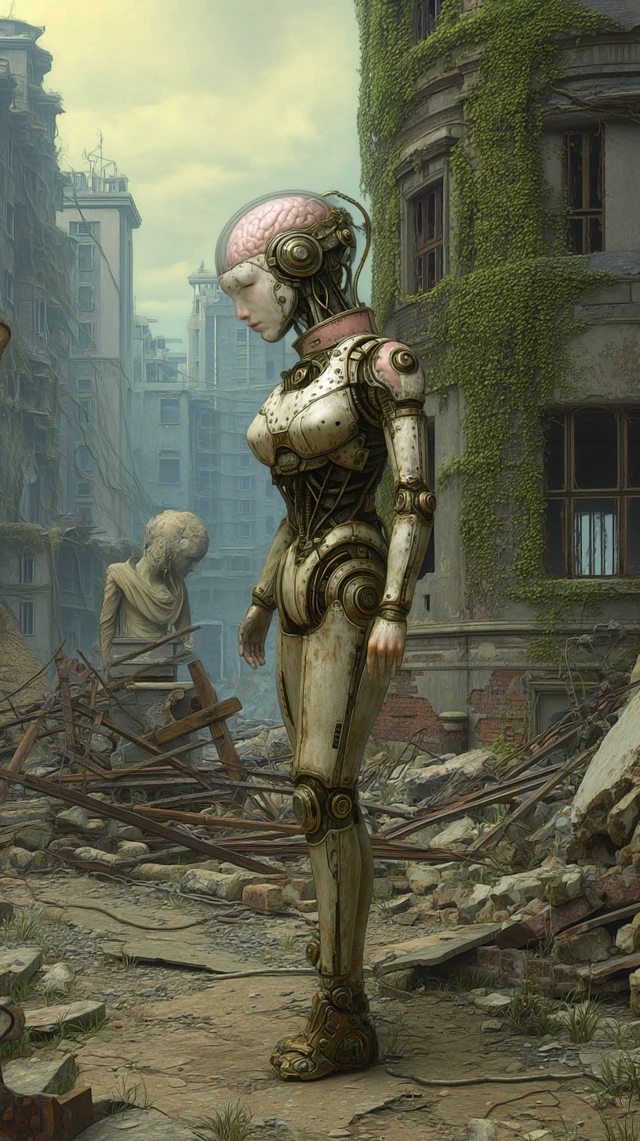 Robot Android in PostApocalyptic Ruins