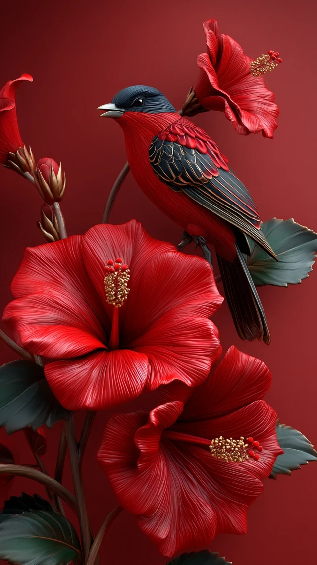 Luxury Perfume Bird and Hibiscus Flowers