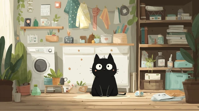 Cute Black Cat Cartoon Character