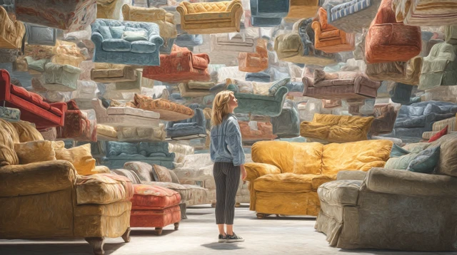 Woman in a Room Full of Sofas