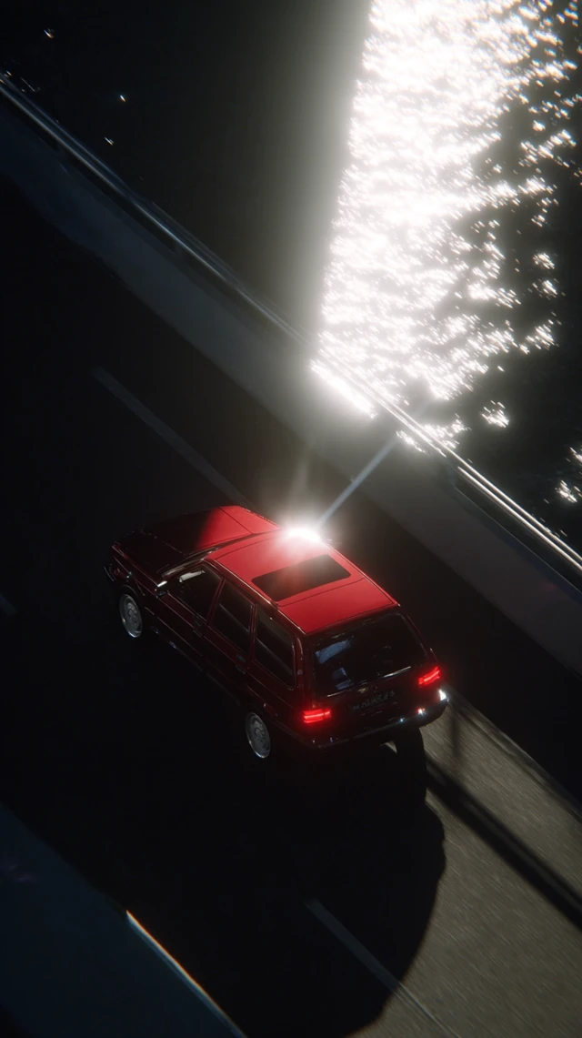 Cinematic Car on the Road with Motion Blur A Vaporwave Aesthetic