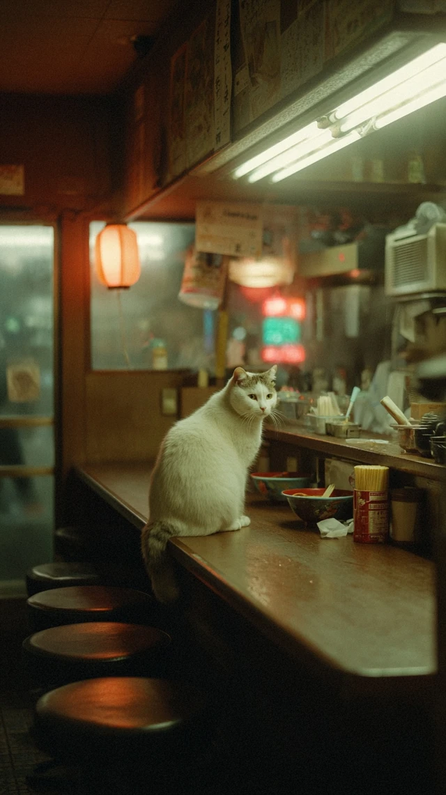 Cozy Cat in Japanese Izakaya Ramen Time