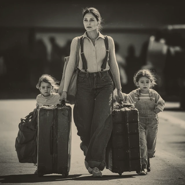 American Mother and Children at Airport A Journey to the Future