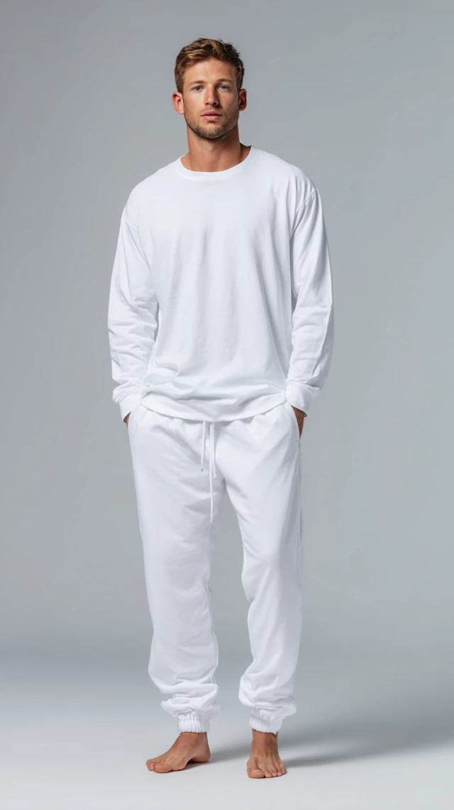 Mens White Tracksuit - Comfortable Cotton Loungewear