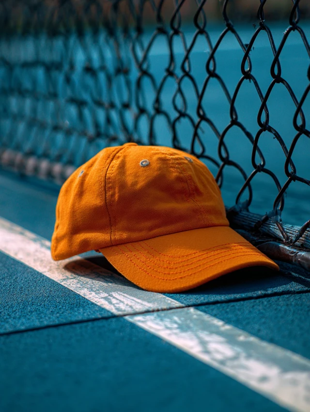 Orange Cap on Tennis Court Net
