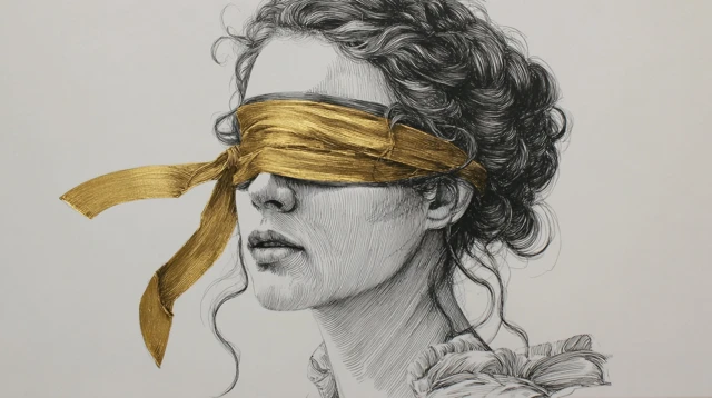 Juliet Blindfolded Black and White Gold Highlight Art