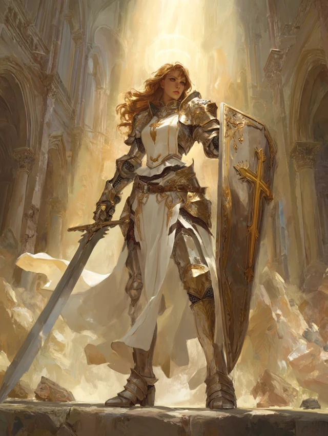Female Paladin Jin de ValLys in Divine Light Fantasy Art