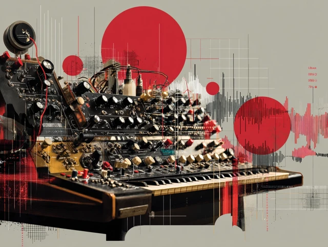 Synthesizer Collage Knobs and Waveforms Illustration