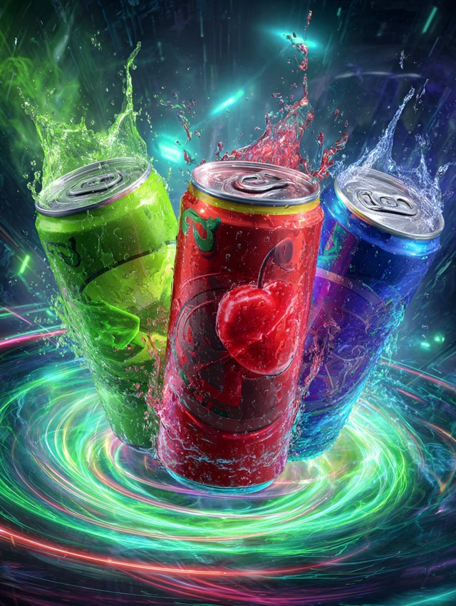 Energy Drink Explosion Apple Cherry Blue Design