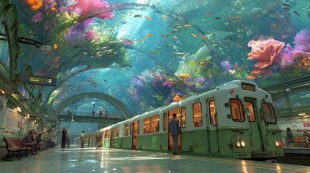 Underwater Subway Station Surreal Art