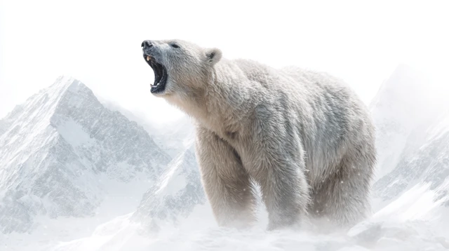 Roaring Polar Bear in Snowy Mountains
