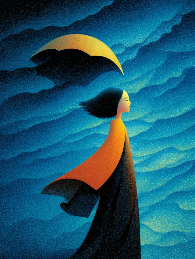Resilient Girl in Storm Minimalistic Illustration
