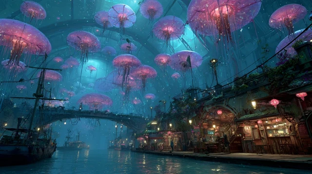 Underwater Neon Bazaar in 2045