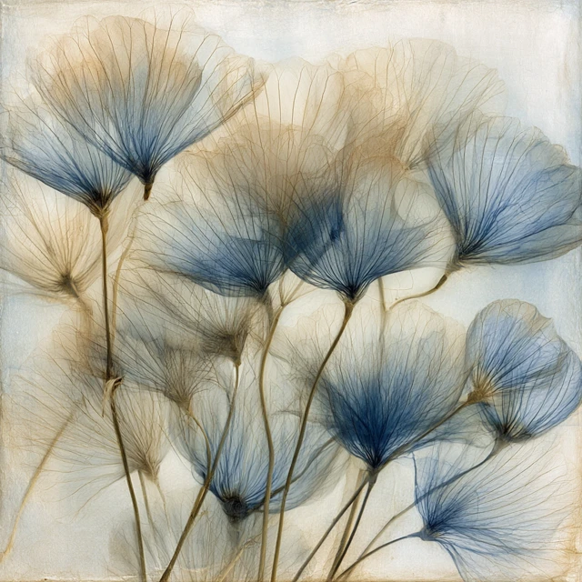 Translucent Flower Heads Cyanotype Art