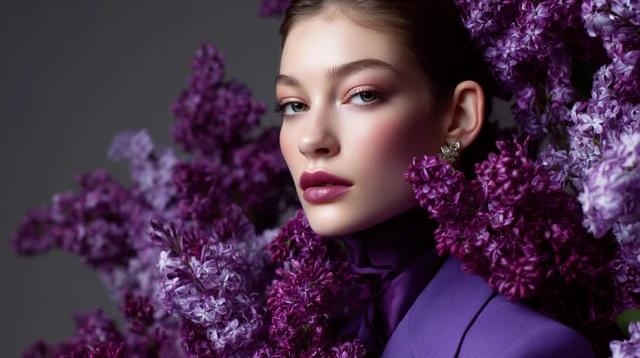 Elegant Purple Flower Personification Female Model
