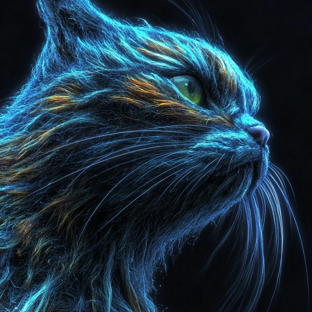 Electric Cat Glowing Eyes Art Illustration