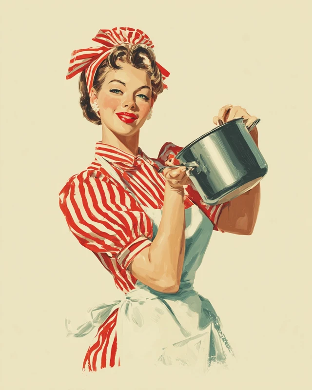 Vintage Housewife Illustration 1950s Pop Americana Art