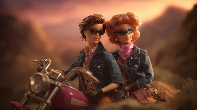 Thelma and Louise Barbie Dolls on a Road Trip