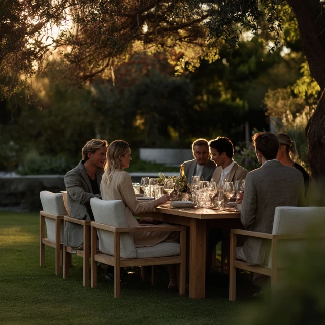 Outdoor Dinner Party Friends Garden Sunset