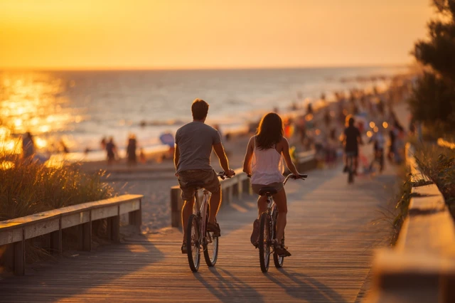 Romantic Bike Ride at Sunset on the Beach