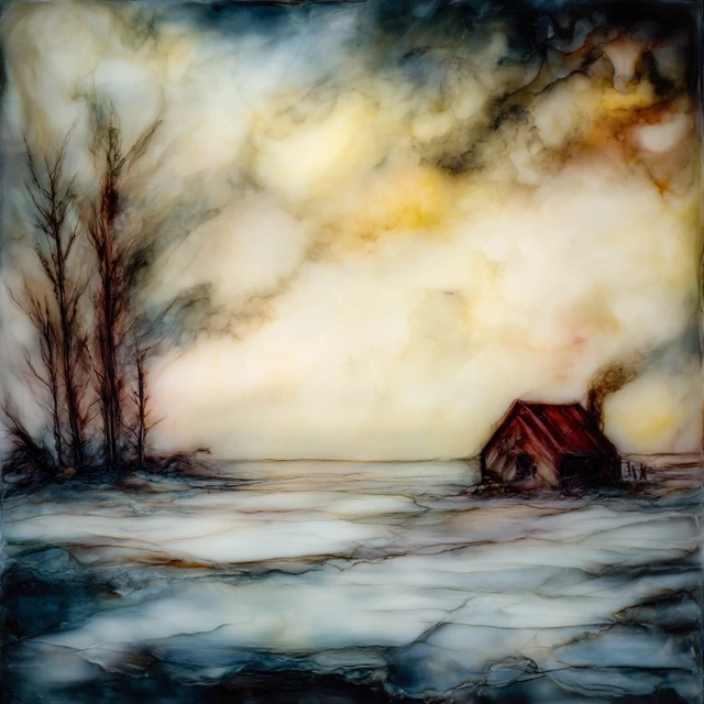 Winter Cabin Oil Painting