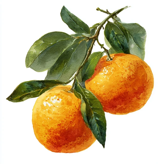 Orange Watercolor Painting Fruit with Leaves