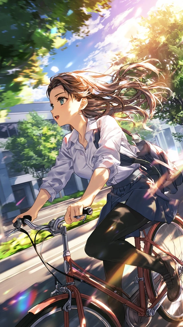 Anime Girl on Bicycle Golden Hour Illustration