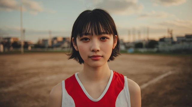 Japanese Athlete in Running Uniform Focused and Calm