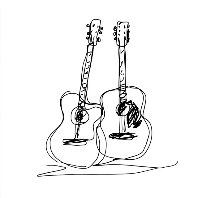 Acoustic Guitar Continuous Line Art Illustration