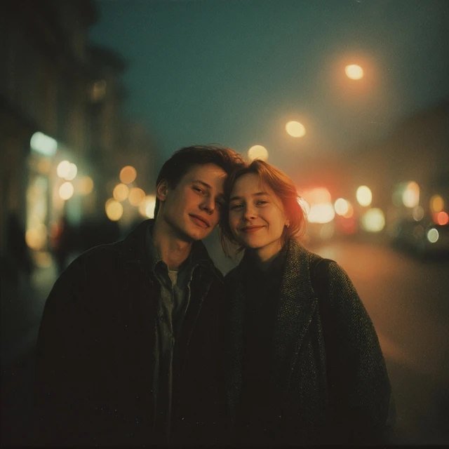 90s Cinematic Couple Portrait Dusk City Street