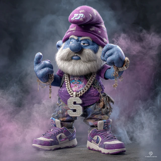 Poppa Smurf Hip Hop Style Hyper Realistic Image