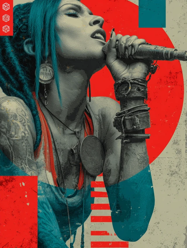 Punk Singer with Dreadlocks and Tattoo Abstract Art