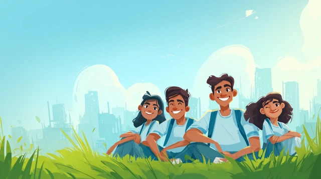 Indian Youth Day Happy Students Cartoon