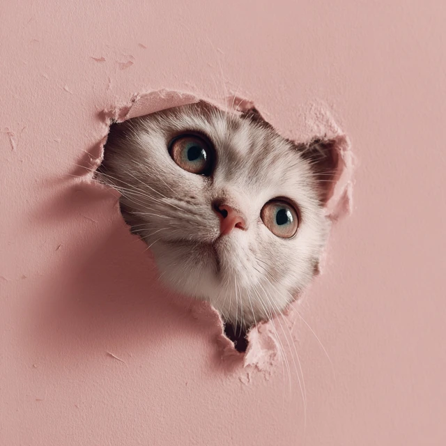 Cute Cat Peeking Through Pink Hole Tender Moment