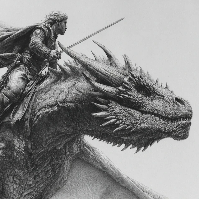 Dragon and Warrior Pencil Drawing