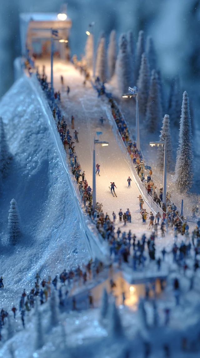 Miniature Ski Jumping Diorama Winter Scene