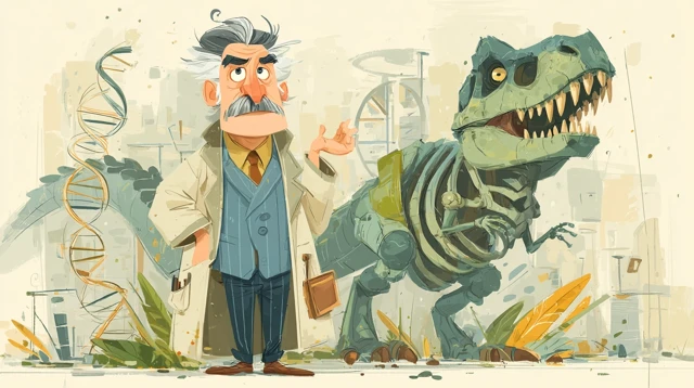 Paleontologist and T Rex Cartoon Illustration