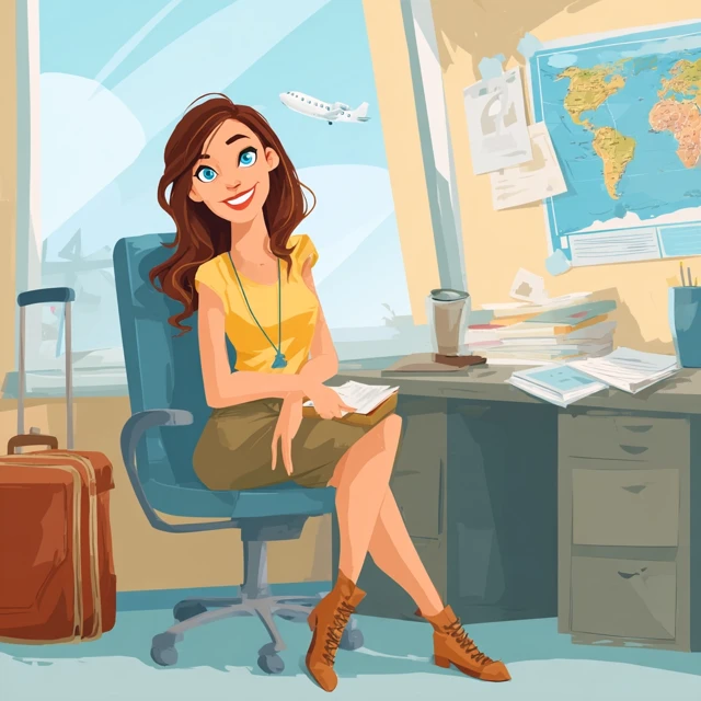 Happy Woman in Travel Office Illustration