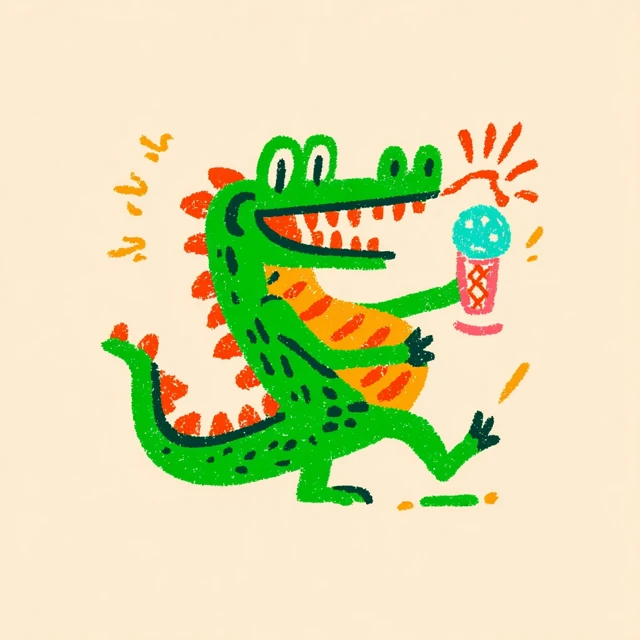 Cute Retro Crocodile Mascot with Ice Cream Cone