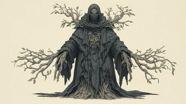 Demonic Tree Root Creature in Black Cloak