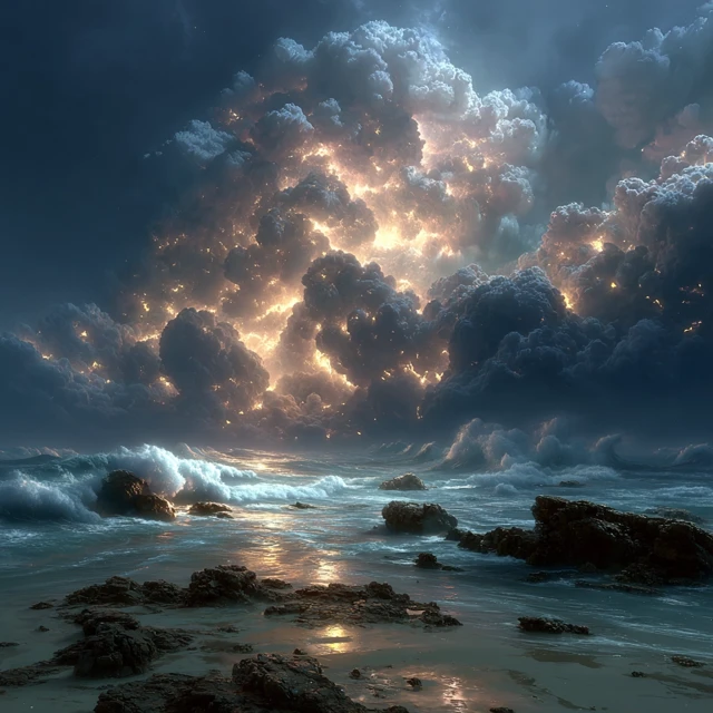 Dark Fantasy Beach Scene Epic Landscape Art