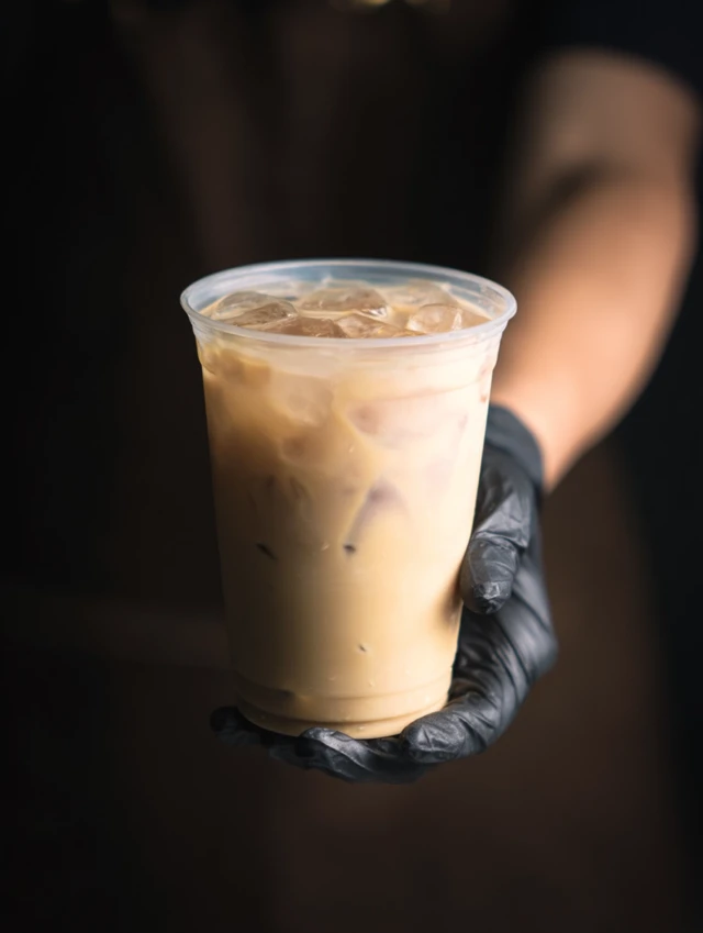 Iced Latte Coffee in a Plastic Cup Food Photography