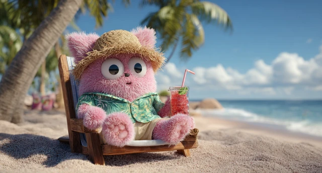 Cute Pink Creature Relaxing on a Tropical Beach