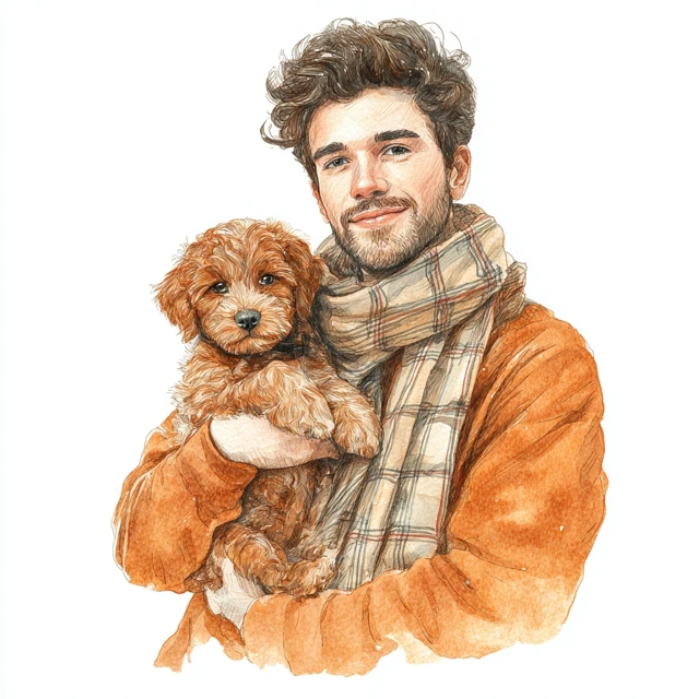 Man and Puppy Watercolor Clipart